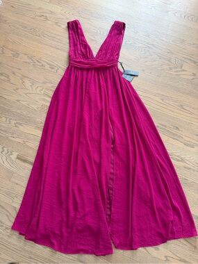 Lulu's Fuchsia V-Neck Maxi Dress